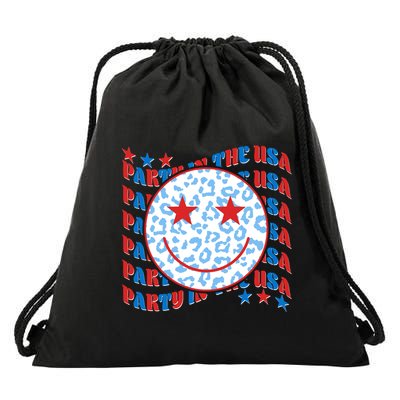 Retro Party In The USA Emoji Smiley Drawstring Bag