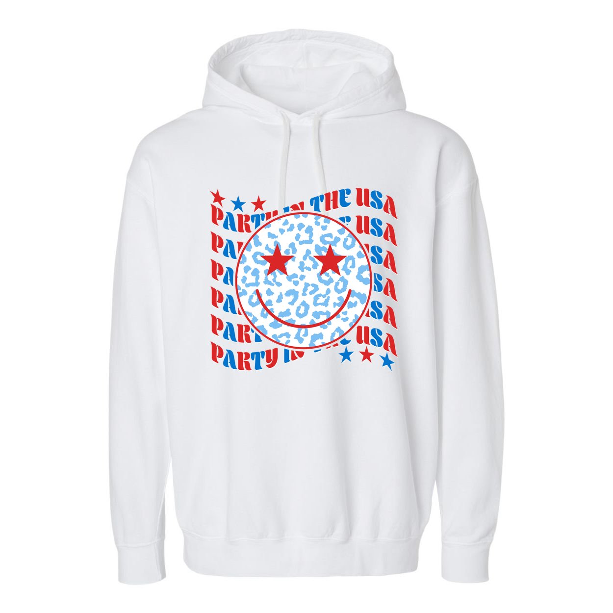 Retro Party In The USA Emoji Smiley Garment-Dyed Fleece Hoodie