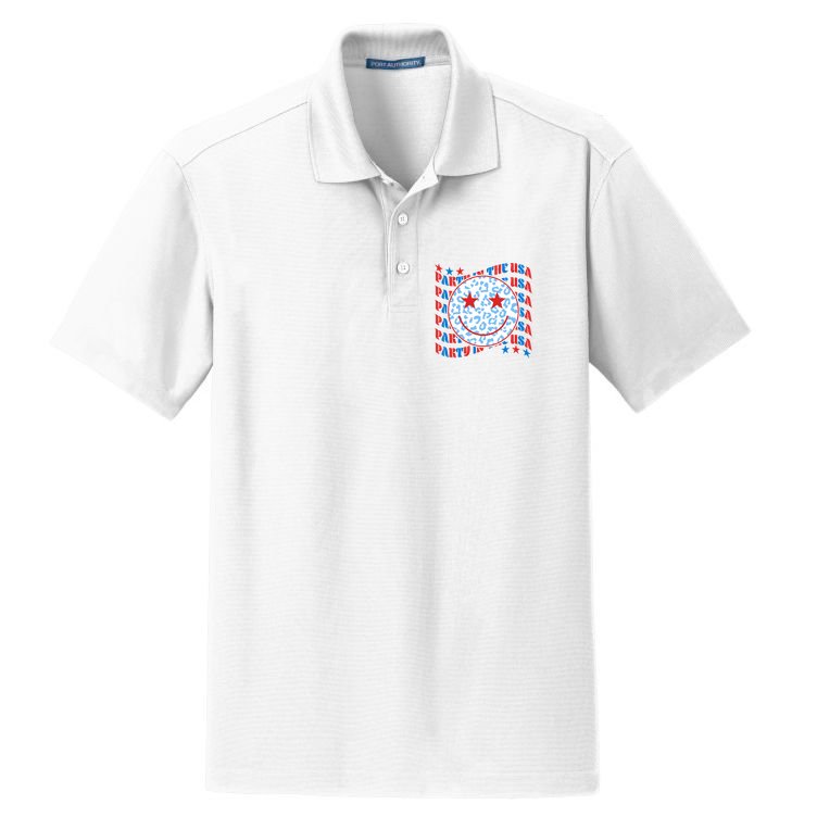 Retro Party In The USA Emoji Smiley Dry Zone Grid Polo