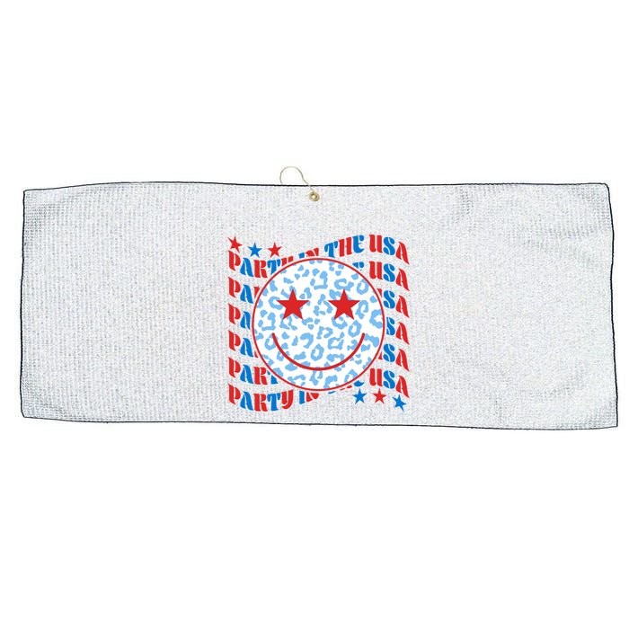 Retro Party In The USA Emoji Smiley Large Microfiber Waffle Golf Towel