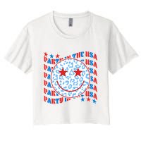 Retro Party In The USA Emoji Smiley Women's Crop Top Tee