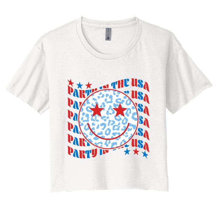 Retro Party In The USA Emoji Smiley Women's Crop Top Tee