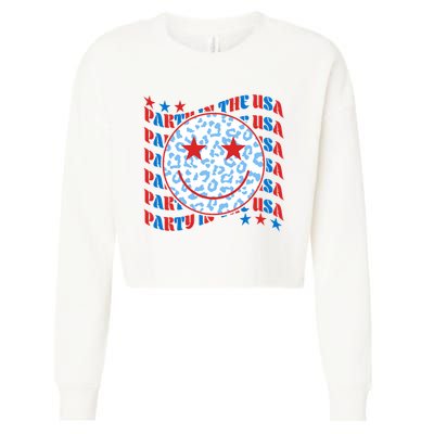 Retro Party In The USA Emoji Smiley Cropped Pullover Crew