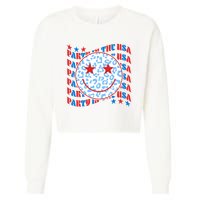 Retro Party In The USA Emoji Smiley Cropped Pullover Crew