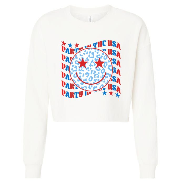 Retro Party In The USA Emoji Smiley Cropped Pullover Crew
