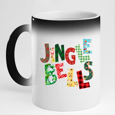 Red Plaid Jingle Bells Christmas Matching Family Pajama 11oz Black Color Changing Mug