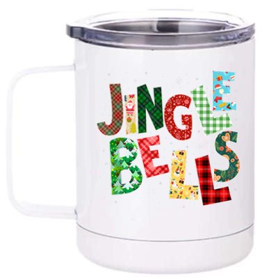 Red Plaid Jingle Bells Christmas Matching Family Pajama 12 oz Stainless Steel Tumbler Cup