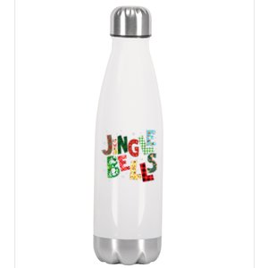 Red Plaid Jingle Bells Christmas Matching Family Pajama Stainless Steel Insulated Water Bottle