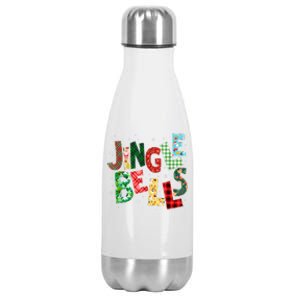 Red Plaid Jingle Bells Christmas Matching Family Pajama Stainless Steel Insulated Water Bottle