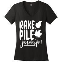 Rake Pile Jump Fall Lover Women's V-Neck T-Shirt