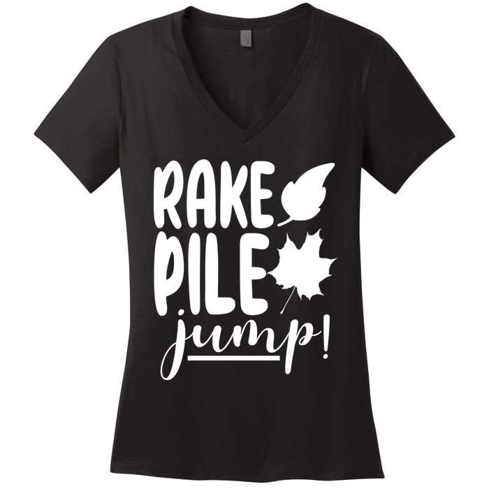 Rake Pile Jump Fall Lover Women's V-Neck T-Shirt