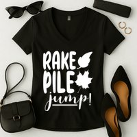 Rake Pile Jump Fall Lover Women's V-Neck T-Shirt