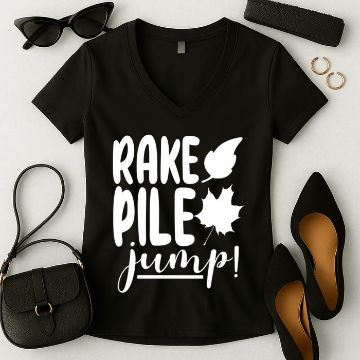 Rake Pile Jump Fall Lover Women's V-Neck T-Shirt