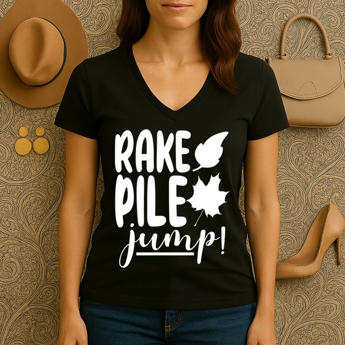 Rake Pile Jump Fall Lover Women's V-Neck T-Shirt