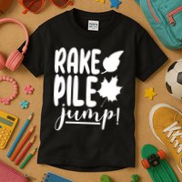 Rake Pile Jump Fall Lover Kids T-Shirt