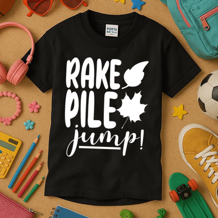Rake Pile Jump Fall Lover Kids T-Shirt