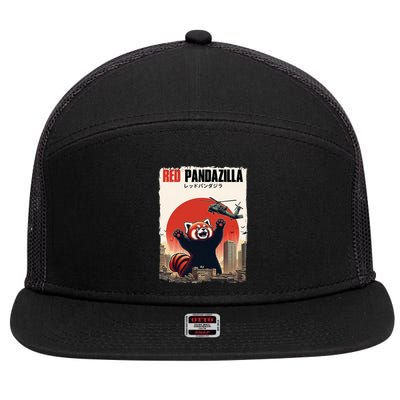 Red Pandazilla Japanese Art Perfect Gifts Funny Red Panda 7 Panel Mesh Trucker Snapback Hat