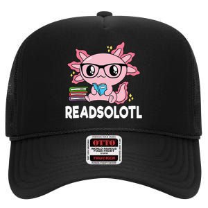 Readsolotl Pink Kawaii Axolotl Book Lover Funny Reading High Crown Mesh Back Trucker Hat