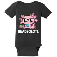 Readsolotl Pink Kawaii Axolotl Book Lover Funny Reading Baby Bodysuit