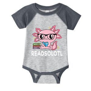 Readsolotl Pink Kawaii Axolotl Book Lover Funny Reading Infant Baby Jersey Bodysuit