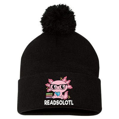 Readsolotl Pink Kawaii Axolotl Book Lover Funny Reading Pom Pom 12in Knit Beanie