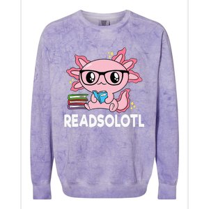 Readsolotl Pink Kawaii Axolotl Book Lover Funny Reading Colorblast Crewneck Sweatshirt