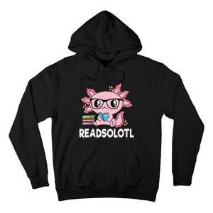 Readsolotl Pink Kawaii Axolotl Book Lover Funny Reading Hoodie