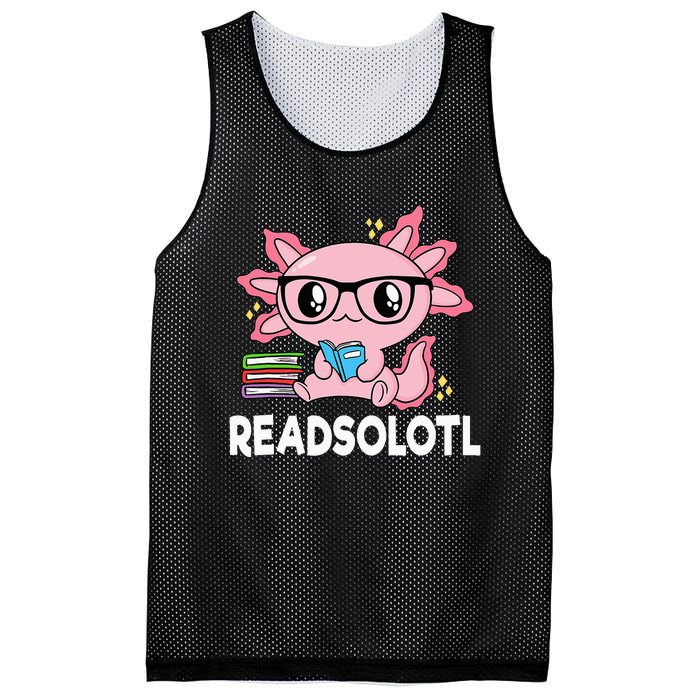 Readsolotl Pink Kawaii Axolotl Book Lover Funny Reading Mesh Reversible Basketball Jersey Tank