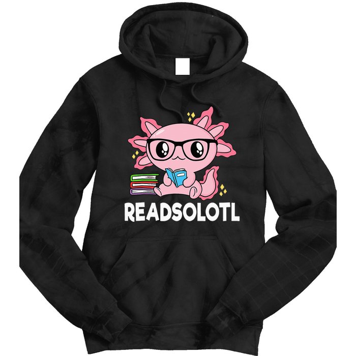 Readsolotl Pink Kawaii Axolotl Book Lover Funny Reading Tie Dye Hoodie