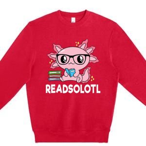 Readsolotl Pink Kawaii Axolotl Book Lover Funny Reading Premium Crewneck Sweatshirt