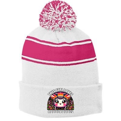 Roly Poly Kawaii Pill Bug This Girl Loves Rollie Pollies Stripe Pom Pom Beanie