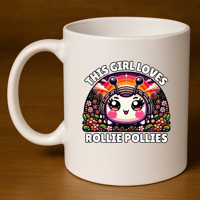 Roly Poly Kawaii Pill Bug This Girl Loves Rollie Pollies 11oz C Handle Ceramic Mug