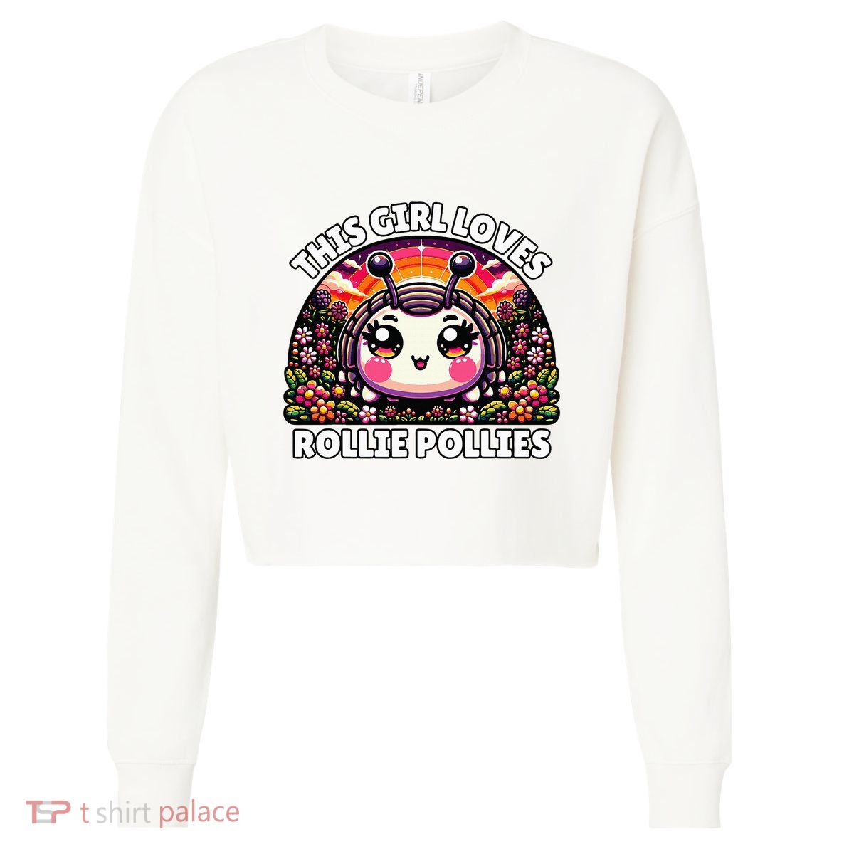 Roly Poly Kawaii Pill Bug This Girl Loves Rollie Pollies Cropped Pullover Crew