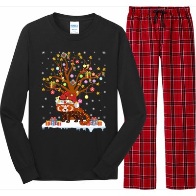 Red Panda Lighting Xmas Tree Gift Red Panda Christmas Tree Great Gift Long Sleeve Pajama Set