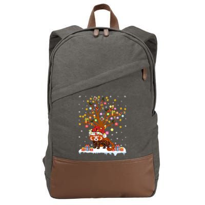 Red Panda Lighting Xmas Tree Gift Red Panda Christmas Tree Great Gift Cotton Canvas Backpack