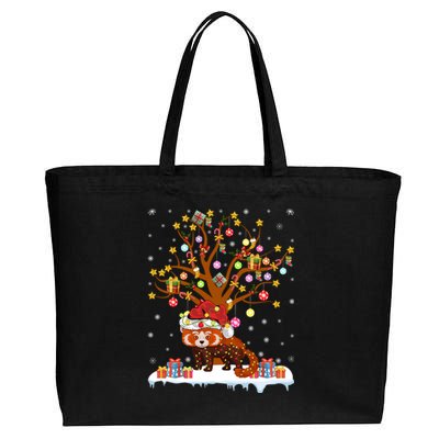 Red Panda Lighting Xmas Tree Gift Red Panda Christmas Tree Great Gift Cotton Canvas Jumbo Tote