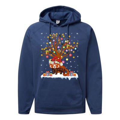 Red Panda Lighting Xmas Tree Gift Red Panda Christmas Tree Great Gift Performance Fleece Hoodie