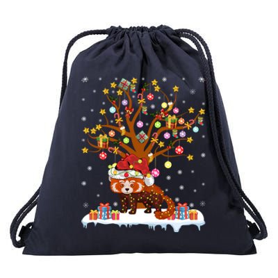 Red Panda Lighting Xmas Tree Gift Red Panda Christmas Tree Great Gift Drawstring Bag