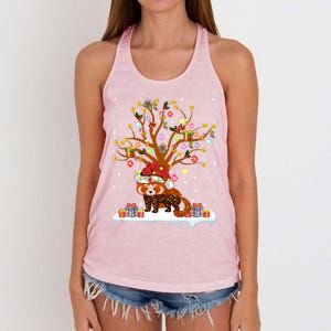 Red Panda Lighting Xmas Tree Gift Red Panda Christmas Tree Great Gift Women's Knotted Racerback Tank