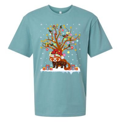 Red Panda Lighting Xmas Tree Gift Red Panda Christmas Tree Great Gift Sueded Cloud Jersey T-Shirt