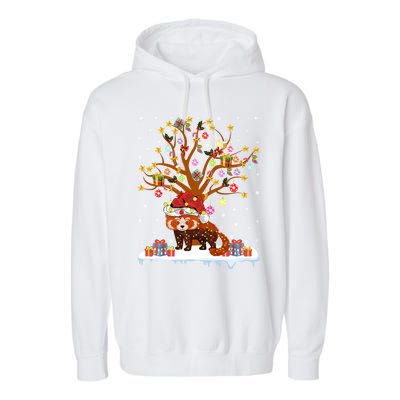 Red Panda Lighting Xmas Tree Gift Red Panda Christmas Tree Great Gift Garment-Dyed Fleece Hoodie