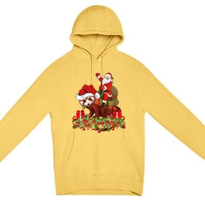 Red Panda Lover Xmas Gift Santa Riding Red Panda Christmas Funny Gift Premium Pullover Hoodie