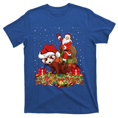 Red Panda Lover Xmas Gift Santa Riding Red Panda Christmas Funny Gift T-Shirt