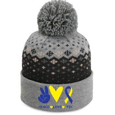 Ribbon Peace Love T21 Down Syndrome Awareness Gift The Baniff Cuffed Pom Beanie