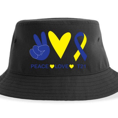 Ribbon Peace Love T21 Down Syndrome Awareness Gift Sustainable Bucket Hat