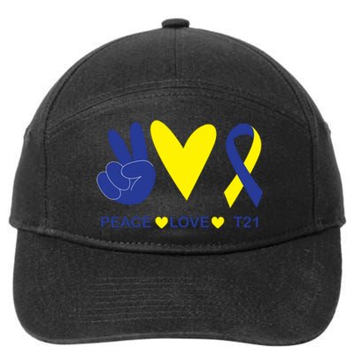 Ribbon Peace Love T21 Down Syndrome Awareness Gift 7-Panel Snapback Hat