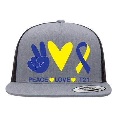 Ribbon Peace Love T21 Down Syndrome Awareness Gift Flat Bill Trucker Hat