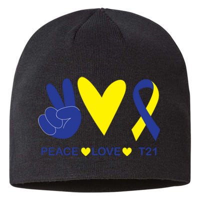 Ribbon Peace Love T21 Down Syndrome Awareness Gift Sustainable Beanie