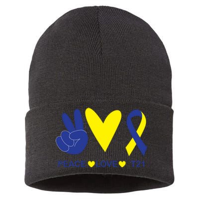 Ribbon Peace Love T21 Down Syndrome Awareness Gift Sustainable Knit Beanie