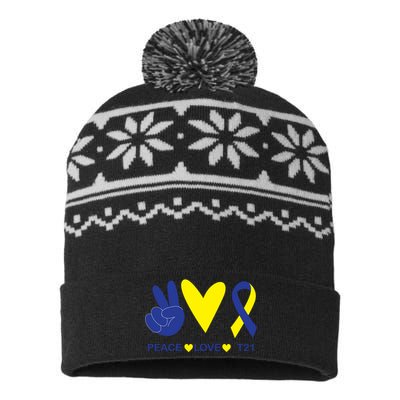 Ribbon Peace Love T21 Down Syndrome Awareness Gift USA-Made Snowflake Beanie